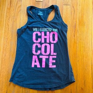 Tek Gear Racerback Graphic Tank (M) – Gray Pink "Will Exercise for Chocolate"